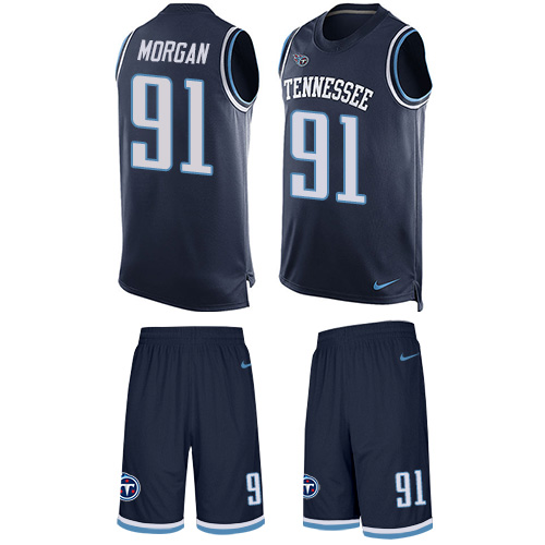 Men's Limited Derrick Morgan Nike Jersey Navy Blue - #91 Tank Top Suit NFL Tennessee Titans